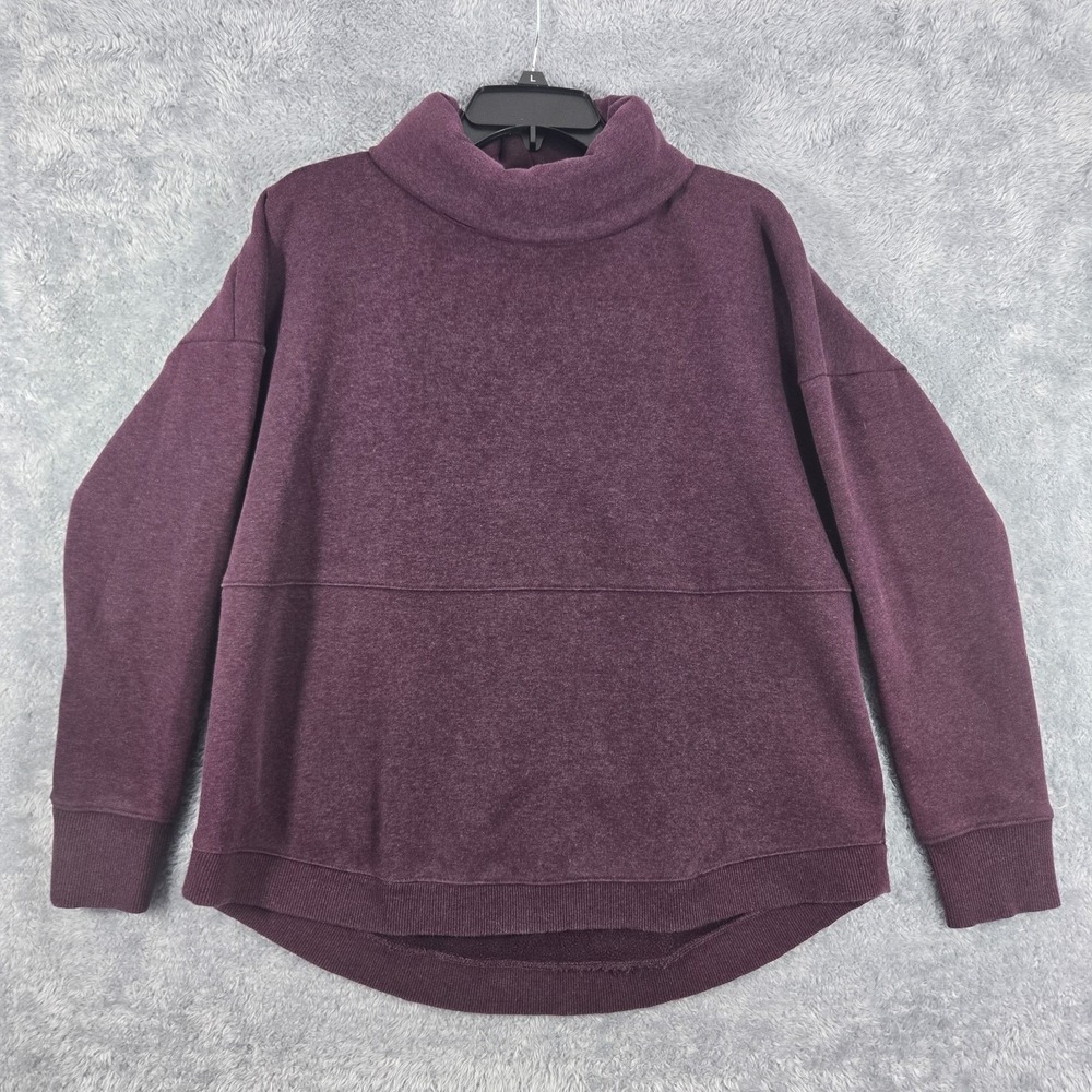 Athleta Purist Cowl Neck Sweatshirt Womens Small Plum Purple Fleece Pullover